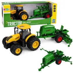 Landwirtschaftlicher Traktor mit Sämaschine und Grubber, Lichter, Geräusche, Gelb, 1:24