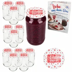 12er Set Rundglas 1062 ml To 82 Mit Liebe gemacht Deckel incl. Diamant Gelierzauber Rezeptheft