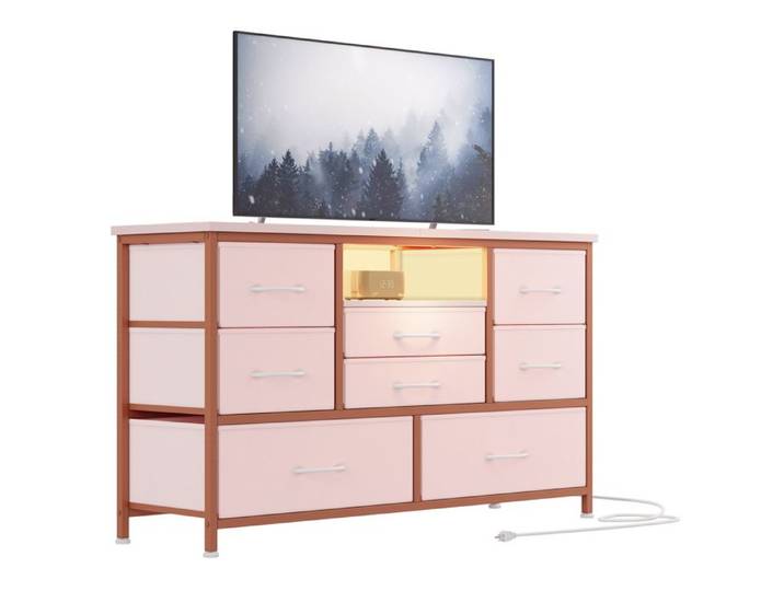Meuble TV MDF 120x36x75cm – montage simple structure durable 8 tiroirs – divertissement rangement décoration – Rose