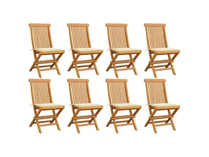 GHVBNMF 8er Set Gartenstühle Klappbar Teak Holzstühle mit Kissen Creme Kompakte Klappstühle für Terrasse, Balkon und Essbereich. Robuste Sitzgruppe inklusive bequemer Polsterauflagen.