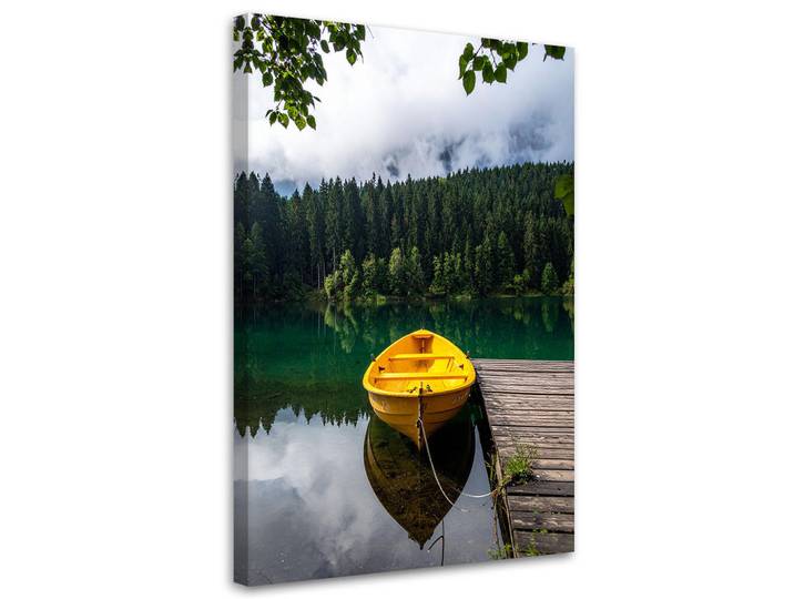 Feeby Leinwandbild See Boot Berge Landschaft 70x100cm, Grün, Landschaft/Berg, Rechteckig, 70x100 cm, Bilder & Rahmen, Bilder, Leinwandbilder