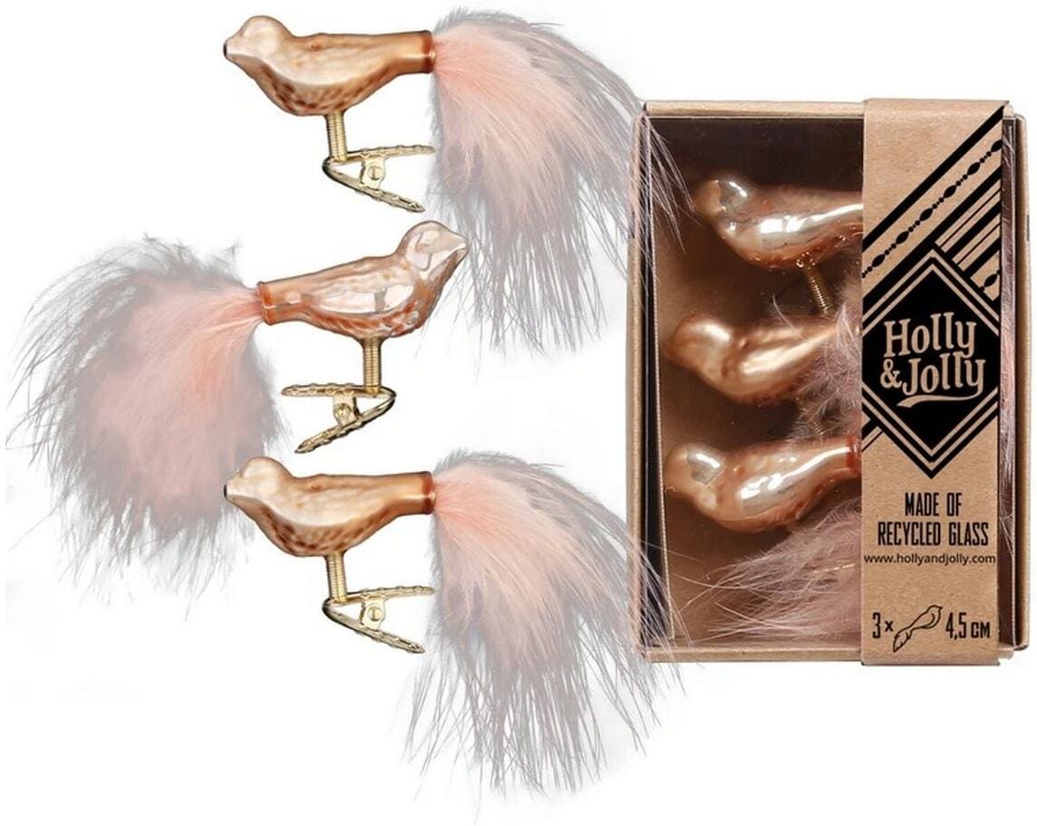 Christbaumschmuck "Holly & Jolly Weihnachtsschmuck Vogel 3 Stück", rosa (goldbraun), H:4,5cm, Weihnachtsbaumschmuck, Christbaumschmuck goldbraun Einheitsgröße