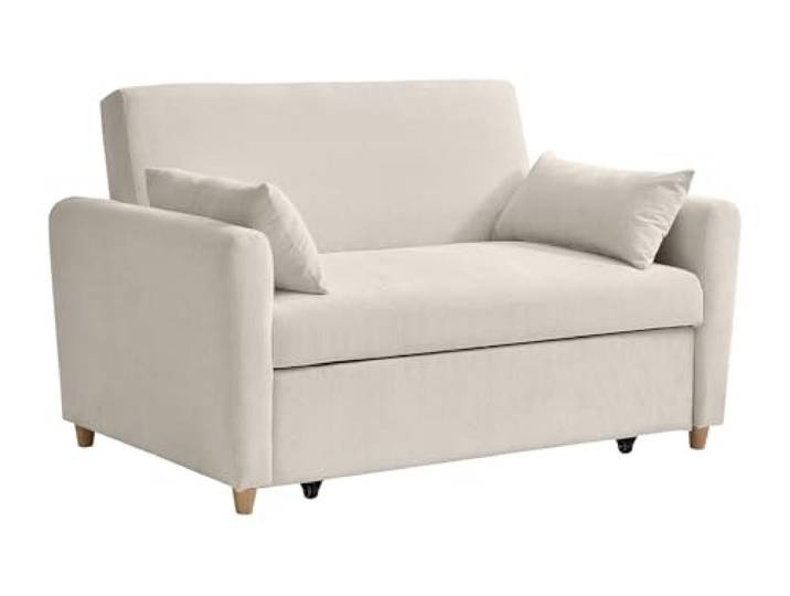 Vente-unique - Schlafsofa 2 Personen Ayla - Samt Beige Samtige Weichheit des Cords