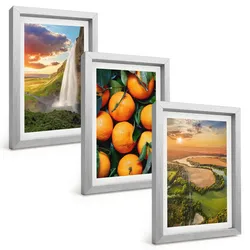 BILDER SET 3er Set - 20x30 cm Silberner Rahmen - Orange Mountain Wasserfall