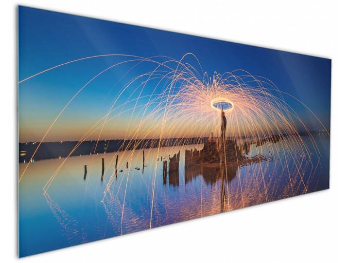 Wallario Küchenrückwand Feuerkreise am Wasser, (1-tlg)