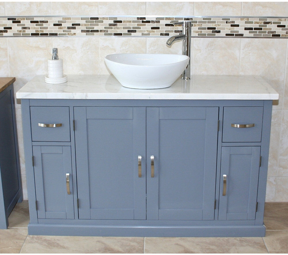 August Grove Bora 1230 mm Freestanding Single Vanity with Vessel Ceramic Basin White Marble 1,230mm W