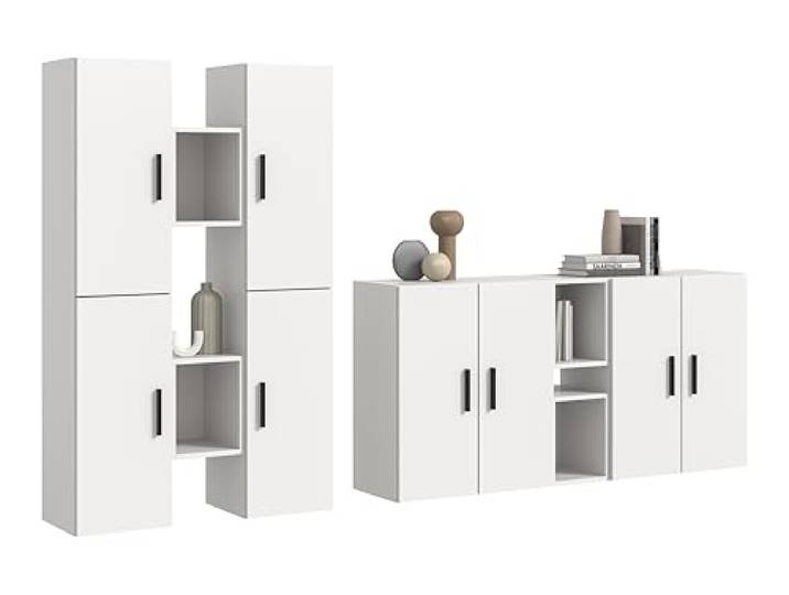 xonox.home – Wohnkombination The One 270x182x34 cm in Weiß Nachbildung – XXL Schrankwand mit 8 Türen – 16 geschlossene & 4 offene Fächer ermöglichen EIN perfekt organisiertes Ordnungssystem zu Hause