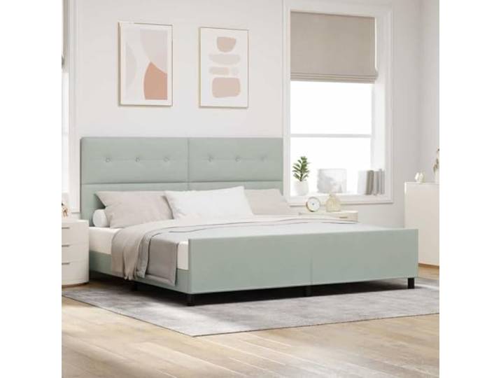 WDGJJFECNMUEHI Samt mit Massivkiefer Modernes Design 200 x 200 cm Hellgrau Boxspringbett mit Kopfteil Hellgrau 200x200 cm Samt Bett mit Lattenrost Kaiserbett Luxus Doppelbett mit verstellbarem