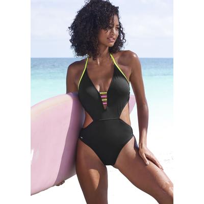 Monokini BUFFALO "Pop", Damen, Gr. 42, N-Gr, schwarz, Obermaterial: 83% Polyamid, 17% Elasthan. Futter: 100% Polyester, kontrastfarbene Details, unifarben, Badeanzüge, Mit kontrastfarbigen Details