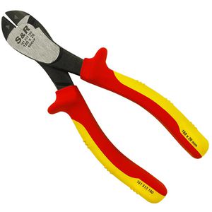 S&R Seitenschneider 161513180, Kraft-Seitenschneider, 180 mm, verchromt, Mehrkomponentengriffe isoliert, VDE-geprüft