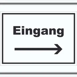 HB-Druck Eingang Aufkleber mit Text und Richtungspfeil rechts Zugang Eintritt waagerecht A2 (420x594mm)