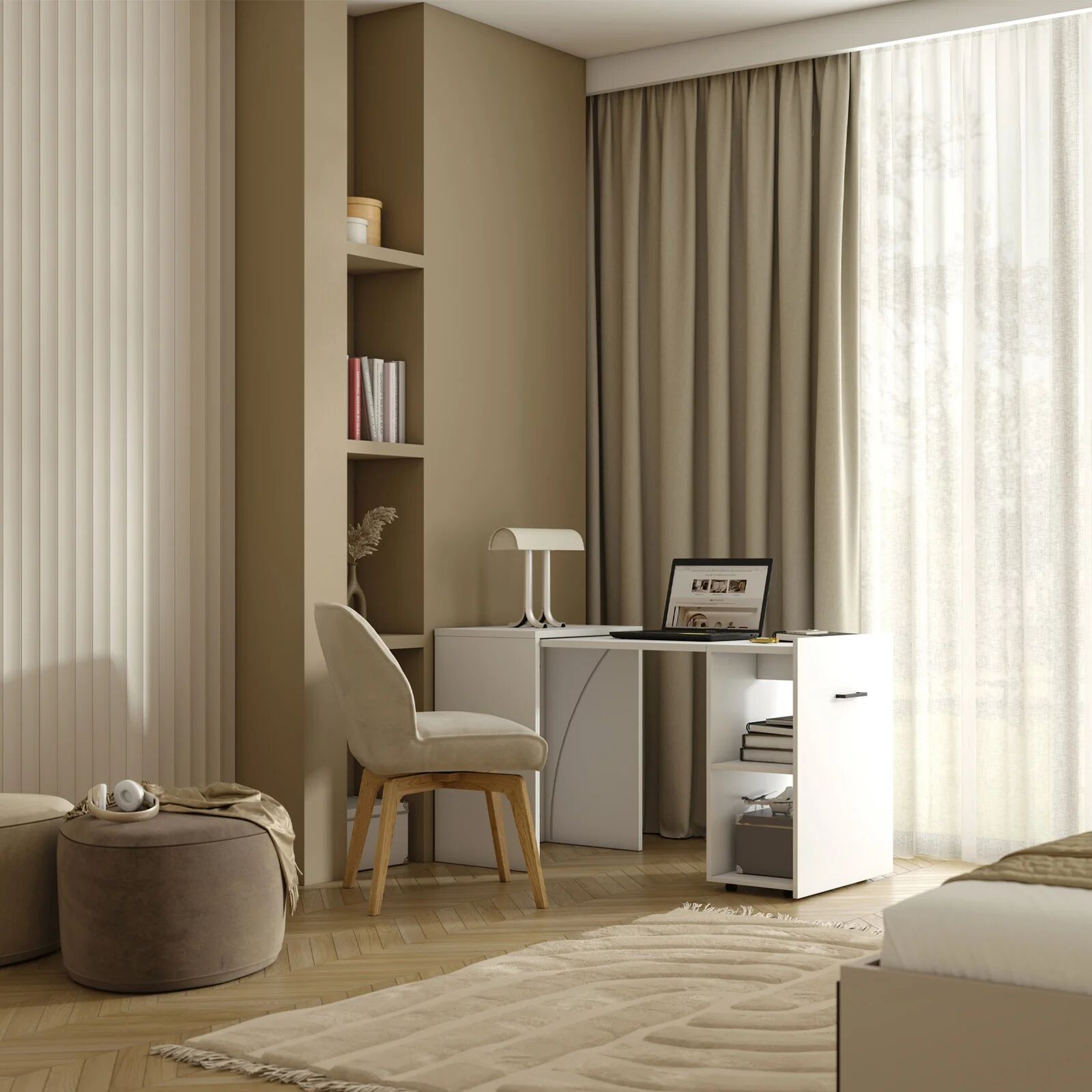 garneroarredamenti Scrivania 132x60cm ufficio moderna salvaspazio richiudibile bianco Rocky