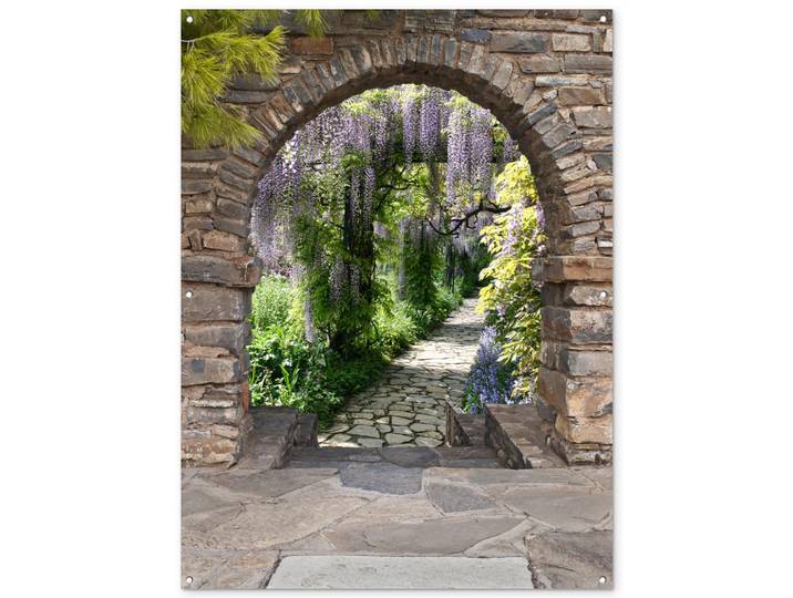 OnlyWow Gartenposter Wald - Aussicht - Steine - Weg Gartendekoration 120x160 cm, Graubraun, Kunststoff, Rechteckig, 120x160x0.2 cm, Bilder & Rahmen, Bilder, Sonstige Wandbilder