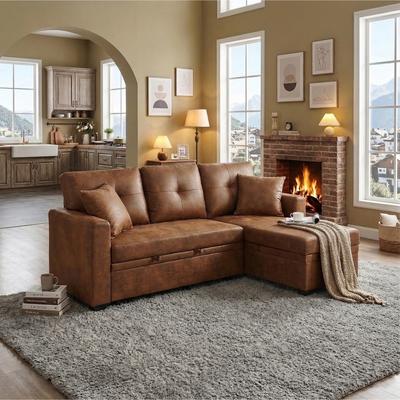 Direct Wicker Modern L-shaped Sleeper Sectional Sofa with Reversible Storage Chaise
