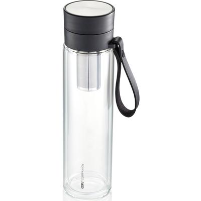 Trinkflasche GEFU "COMPANION", schwarz (schwarz, transparent), 450ml, Borosilikatglas, Trinkflaschen, Trinkflasche, Sicherheitsverschluss für 100%-igen Auslaufschutz und Einhandbedienung