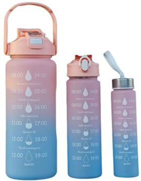 Uplift Essentials 3 Piece Nesting Motivational Water Bottle Set bright Light Blue