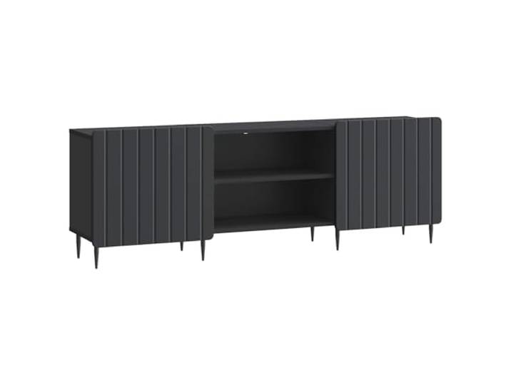 LKJephalotrop TV-Lowboard Schwarz 150x31x52 cm Fernsehtisch Stabiler Fernsehschrank aus Holzwerkstoff mit Eisenbeinen und Schwenktüren für Ordentlichkeit im Wohnzimmer.