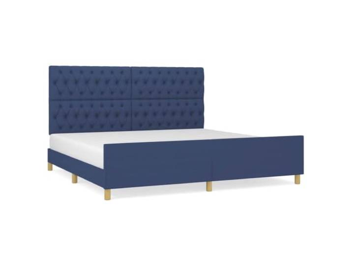 PUGYNBK Bettgestell Blau, 200 x 200 cm, mit Kopfteil Verstellbares Kopfteil, stabile Beine, Holzleisten, stabil und fest