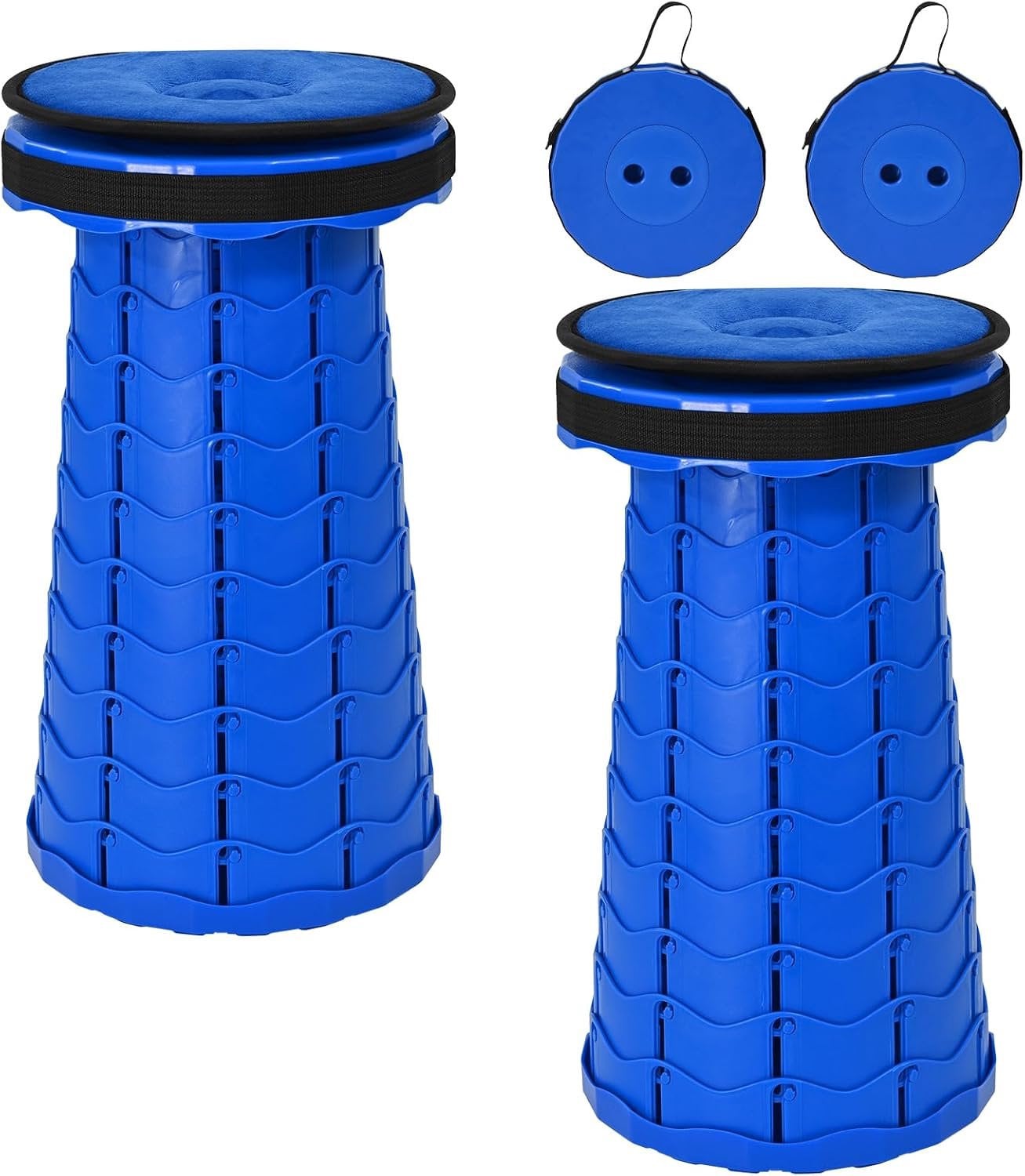 Set van 2 opvouwbare telescopische krukken met kussen, donkerblauw, 6-45 cm