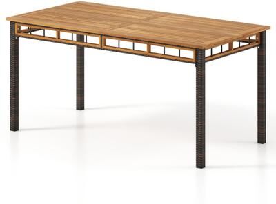 "Costway 63"" Outdoor Dining Table with Acacia Wood Slatted Tabletop"
