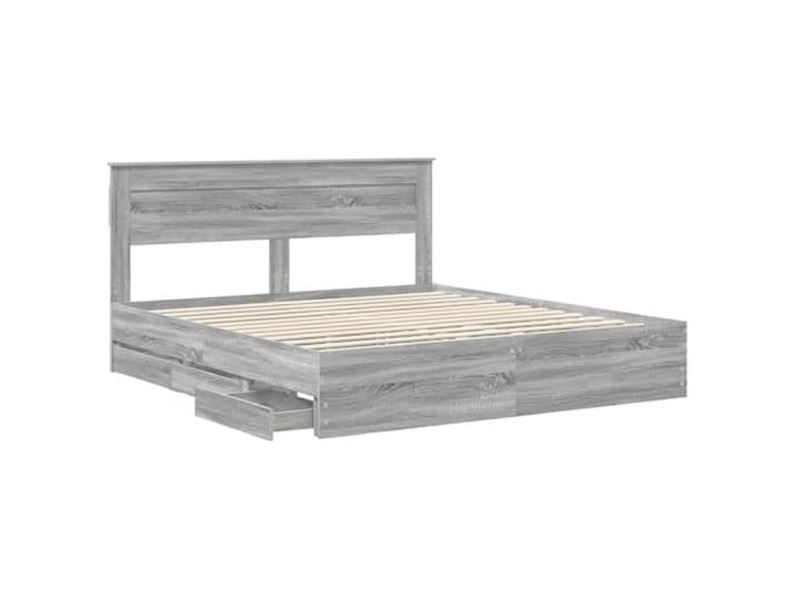 KTHLBRH Boxspringbett Grau Sonoma 180 x 200 cm Technisches Holz, 6 versteckte Schubladen, selbsttragender Sockel, einfache Montage