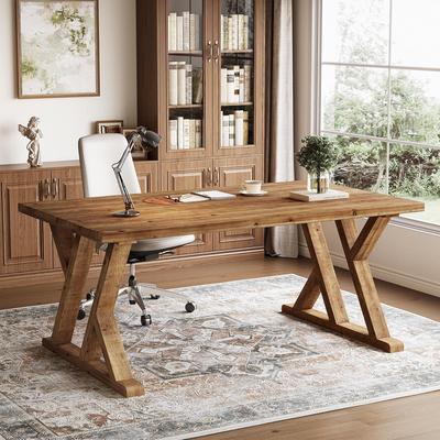 BLUEBELL "63"" Solid Wood Executive Desk for Home Office, Farmhouse Wooden Large Office Computer Desk"