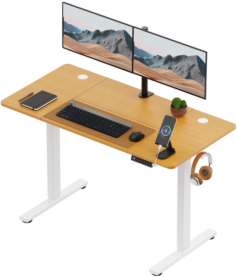 Vonhaus Adjustable Height Steel Standing Desk Maple/White 120 W x 60 D