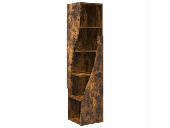 RJPLMFV Eckschrank, 32 x 32 x 140 cm, Holz, Rauch-Finish Robustes Verbundholz, optimierte Regale, Wandbefestigung inklusive, zeitgenössischer Stil, platzsparend