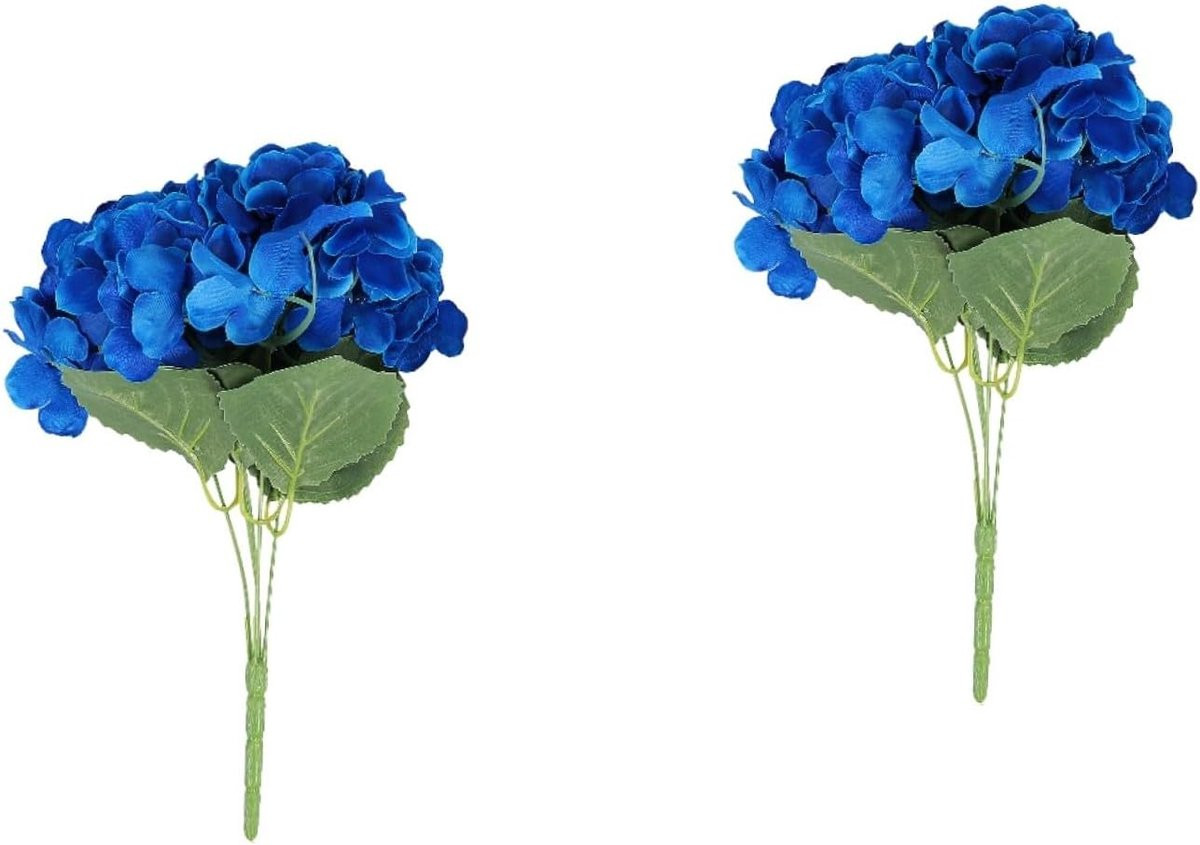 Set van 2 donkerblauwe kunsthortensia's van zijde voor bruiloftdecoratie