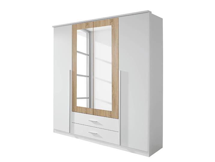 Drehtürenschrank Krefeld 181cm Weiß/Alpinweiß/Eiche Sonoma Dekor