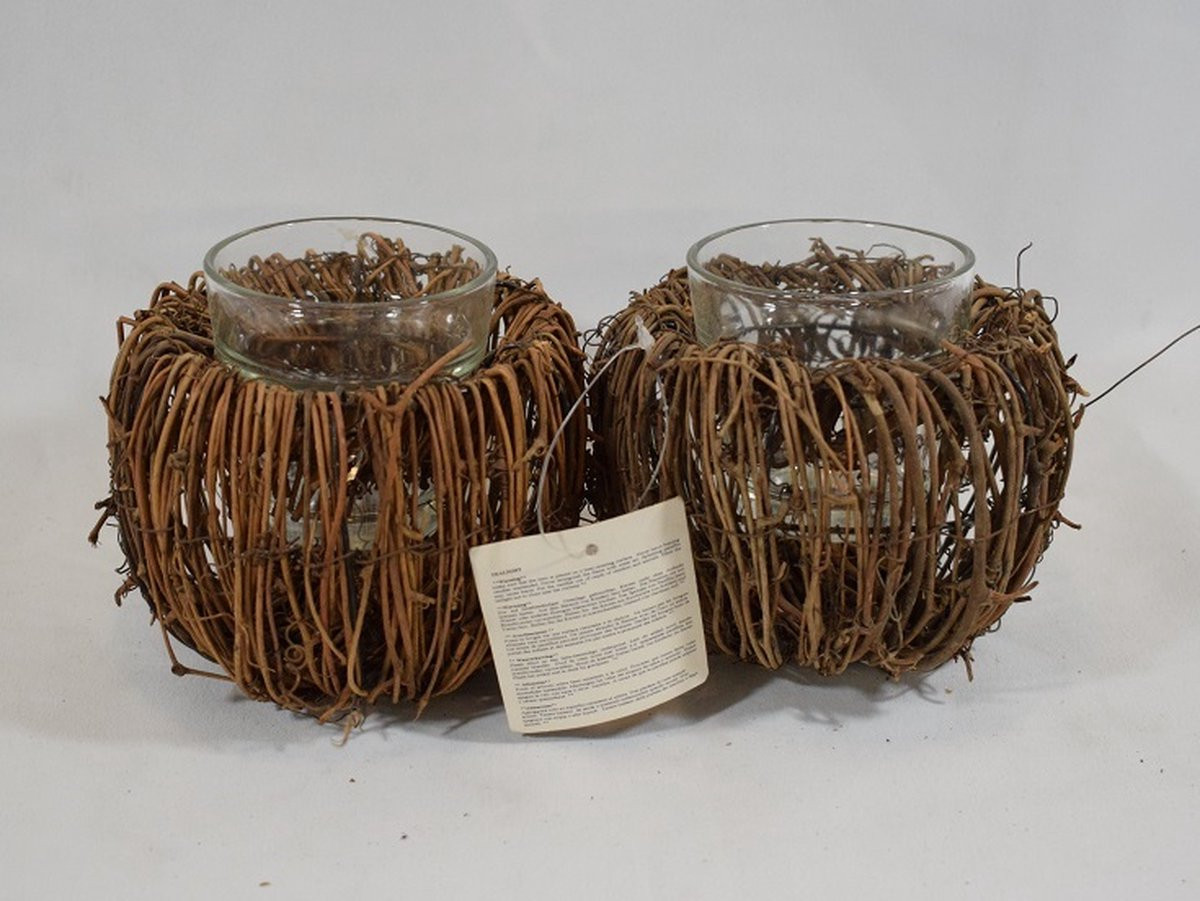 ZoeZo Design waxinelichtjeshouder vogelnestje van glas, 2 stuks