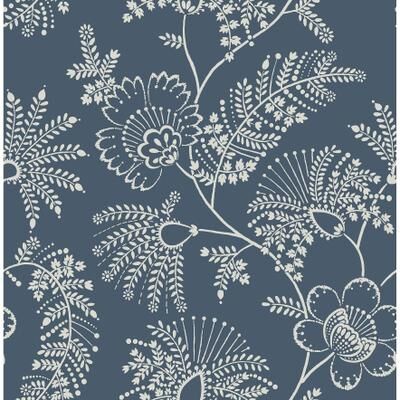 A-Street Prints Maeve Dark Blue Jacobean Trail Wallpaper