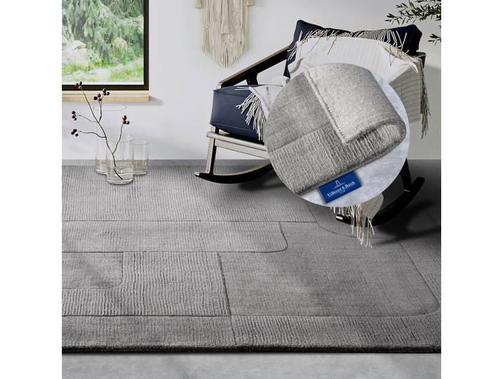 Wollteppich VILLEROY & BOCH Charlotte , grau, B:160cm H:10mm L:230cm, Wolle, Teppiche, Wollteppich, Läufer, Handgewebt, Wolle, Natur, Läufer, Wohnzimmer, Geometrie