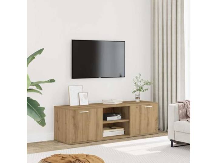 HEFZGDB TV-Schrank Artisan-Eiche 120x34x37 cm Holzwerkstoff mit 2 Fächern und Ablagen, robuster TV-Ständer mit praktischen Türen, langlebiges Material für Stauraum und Präsentation,