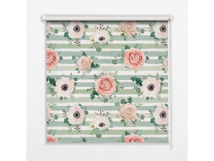 INNENROLLO - Fensterrollo - Rollo - 60x40 cm - Rosen auf grünen horizontalen Streifen