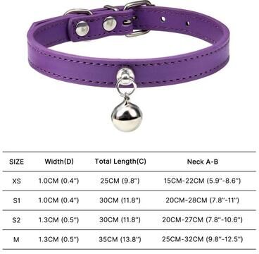 Uplifted Finds Colorful Adjustable Leather Pet Collar With Bell purple xs