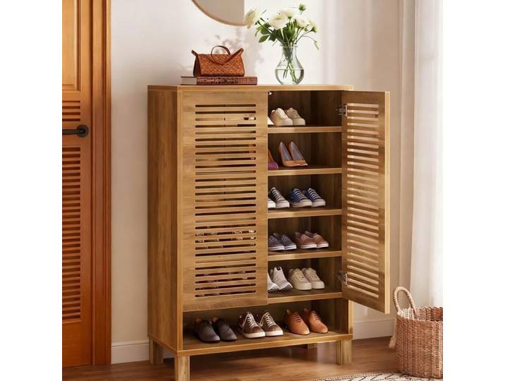 Armoire à Chaussures avec 2 Portes 6 étages Meuble Rangement 75x 35x 109cm pour Entrée Salon (Peut contenir 20 Paires)