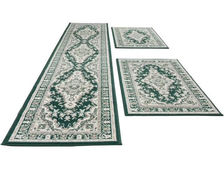 Bettumrandung GOODPRODUCT Oriental, Made in Belgium , grün (dunkelgrün), H:7mm, Obermaterial: 100% Polypropylen, Bettumrandungen, Bettumrandung, Läufer-Set, Kurzflor, Orient-Optik, mit Bordüre, pflegeleicht, elegant