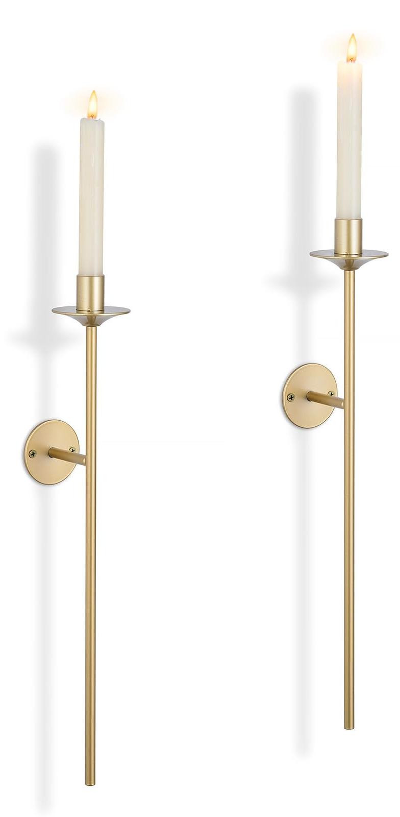Dripio Set van twee gouden wandlampen voor kegelvormige kaarsen, metaal, 46,5 cm