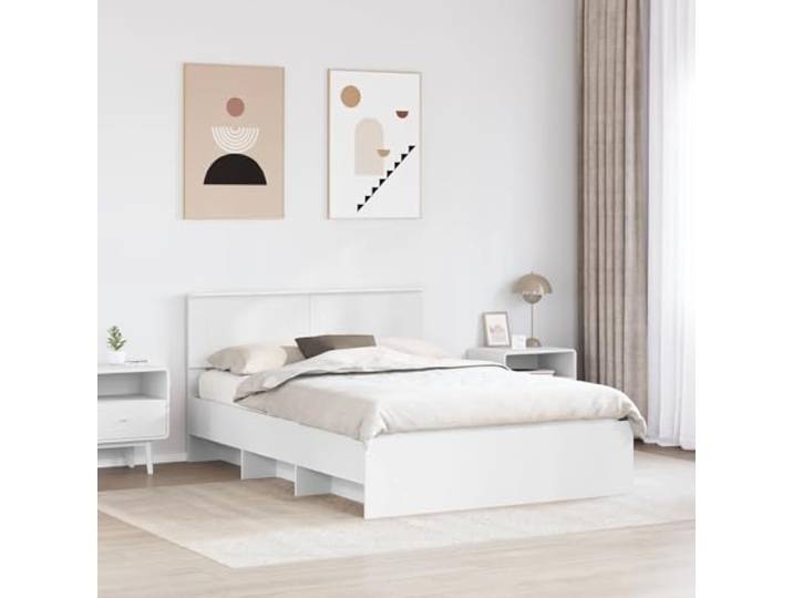 KTHLBRH Bett 140 x 200 cm Holz mehrschichtig weiß Integriertes Kopfteil, robuste Struktur, modernes Design, langlebige Verwendung