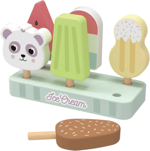 Tooky Toys Tooky Toy Wooden Ice Cream Set for Kids - Develops Fine Motor Control and Counting Skills