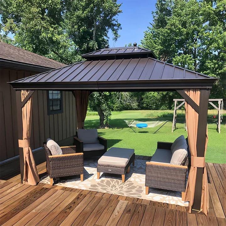 PURPLE LEAF Hardtop Pavillon 3x4.25m wasserdicht winterfest und stabil für den Garten,Bronze,mit Beleuchtung