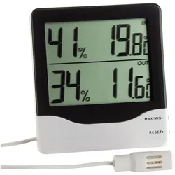 TFA Elektronisches Thermo-Hygrometer, Thermometer + Hygrometer, Schwarz, Weiss