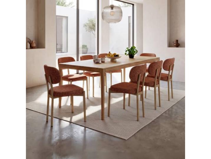Sicaan 8er-Set Skandinavische Stühle aus Chenille-Stoff Terracotta mit Metallfüßen Eichenoptik MIA