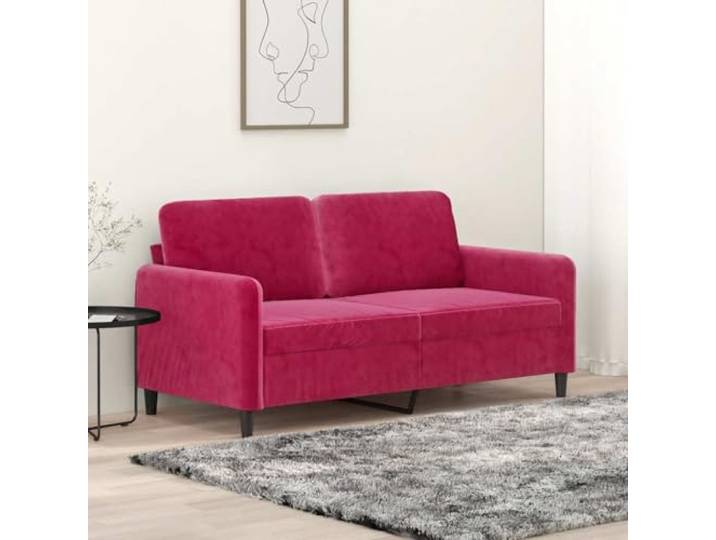 HEFZGDB Weinrotes 2-Sitzer-Sofa 140 cm Samt Stoffbezug Modernes Wohnzimmer Möbelstück mit Metallgestell Bequeme Polsterung Luxuriöses Sitzgefühl Robuste Konstruktion Langlebige