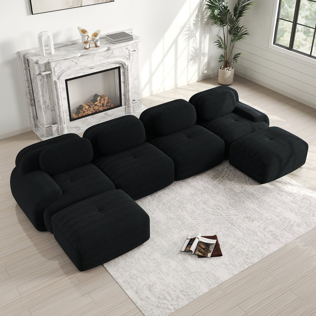 MODENUIT Hoekbank - Modulaire U-vorm - Corduroy Zwart