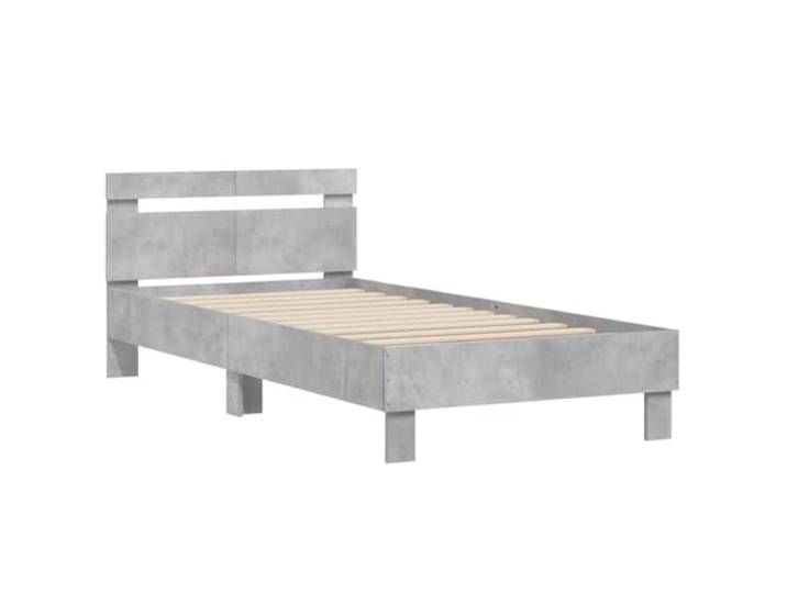 KTHLBRH Bettgestell Kopfteil grau Beton 100 x 200 cm Holz mehrschichtig Lattenrost inklusive, Rückenstütze, stabiler Rahmen, Schlafzimmer