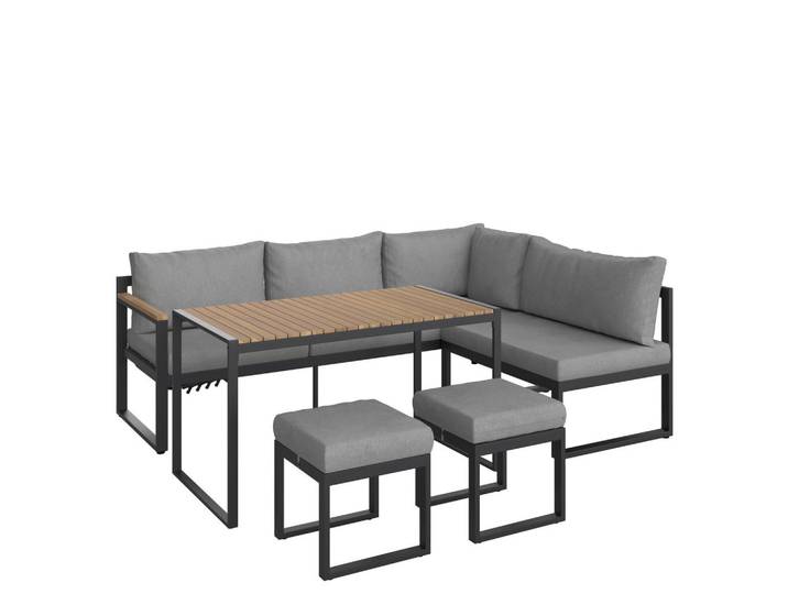 Ambia Garden Gartengarnitur, Anthrazit, Grau, Akaziefarben, Holz, Metall, Akazie, massiv, Füllung: Komfortschaum,Komfortschaum,Komfortschaum, 213x160 cm, Sitzfläche klappbar, Gartenmöbel, Gartengarnituren, Gartenmöbel-Sets