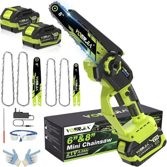 WAN Accu Kettingzaag Mini Zaag voor Tuinonderhoud met Borstelloze Motor - 6 of 8 Inch - Zwart