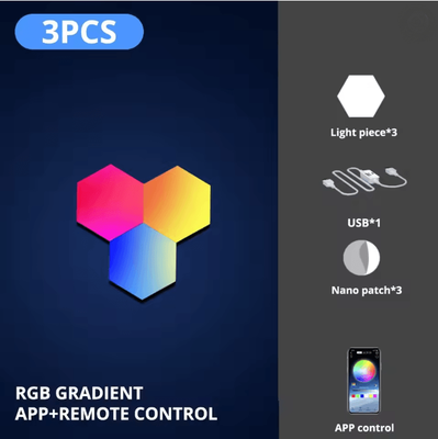 Inspire Essentials RGB Intelligent Hexagonal Wall Lamp Music Sync App Control Light Panels 3pcs wifi Version